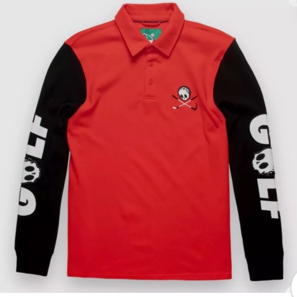 BAD MULLIGAN Golfskull Mens Rugby Shirt Red and Black.... Size M